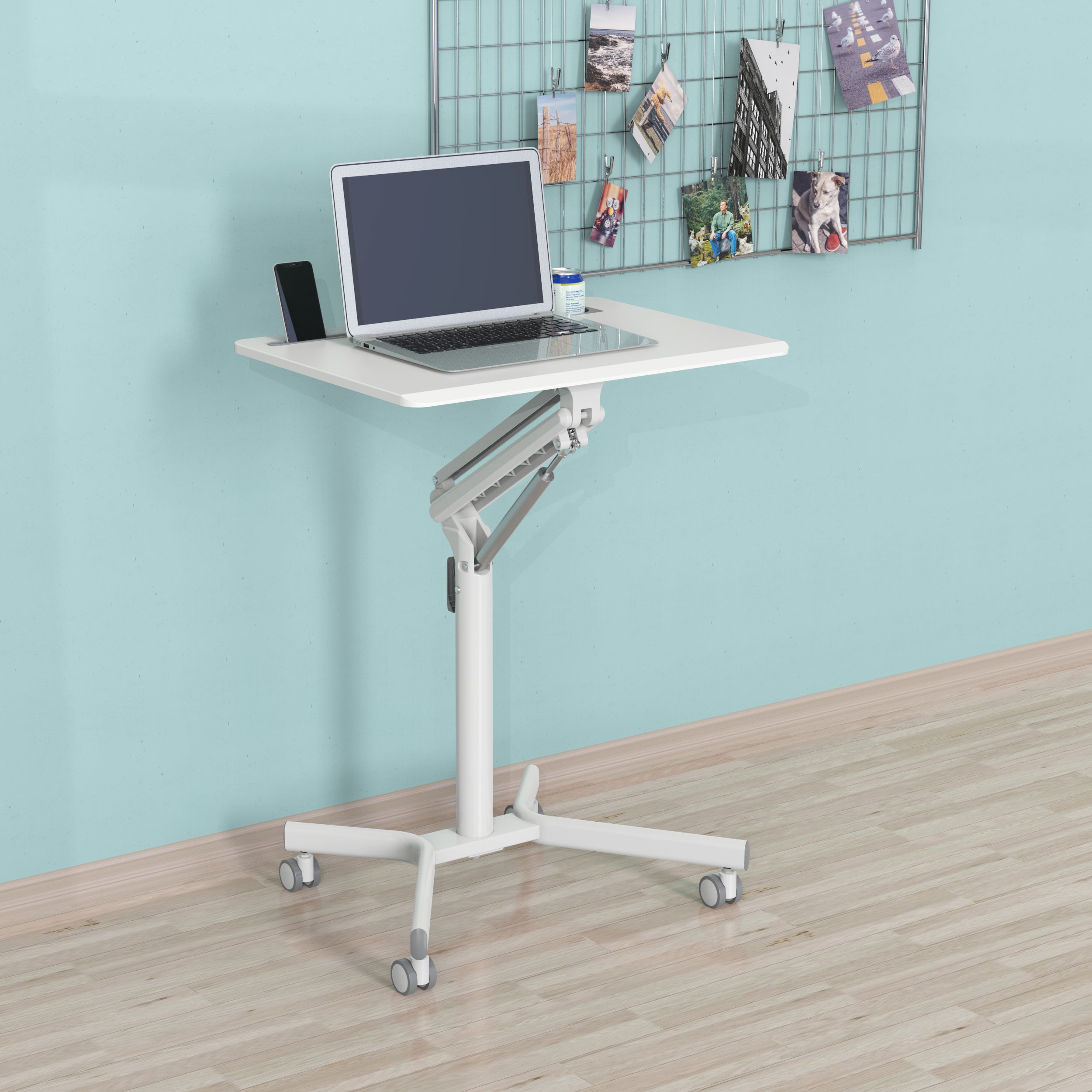 GKU Height Adjustable Mobile Standing Desk with Wheels 700x520mm Sit Stand Desk Laptop Desk for Home Office FDS101B-W