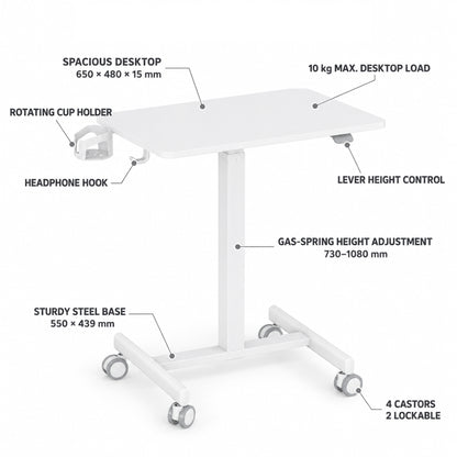 GKU Height Adjustable Mobile Standing Desk with Wheely & Cup Holder 650x480mm F047-FDS106B-A2