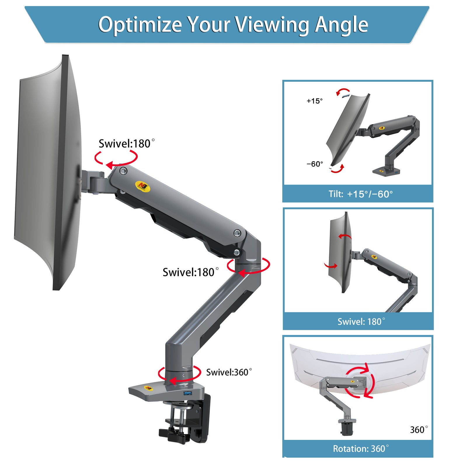 Curved Screen Monitor Mount HD G60-G North Bayou for large screens up to 16kg