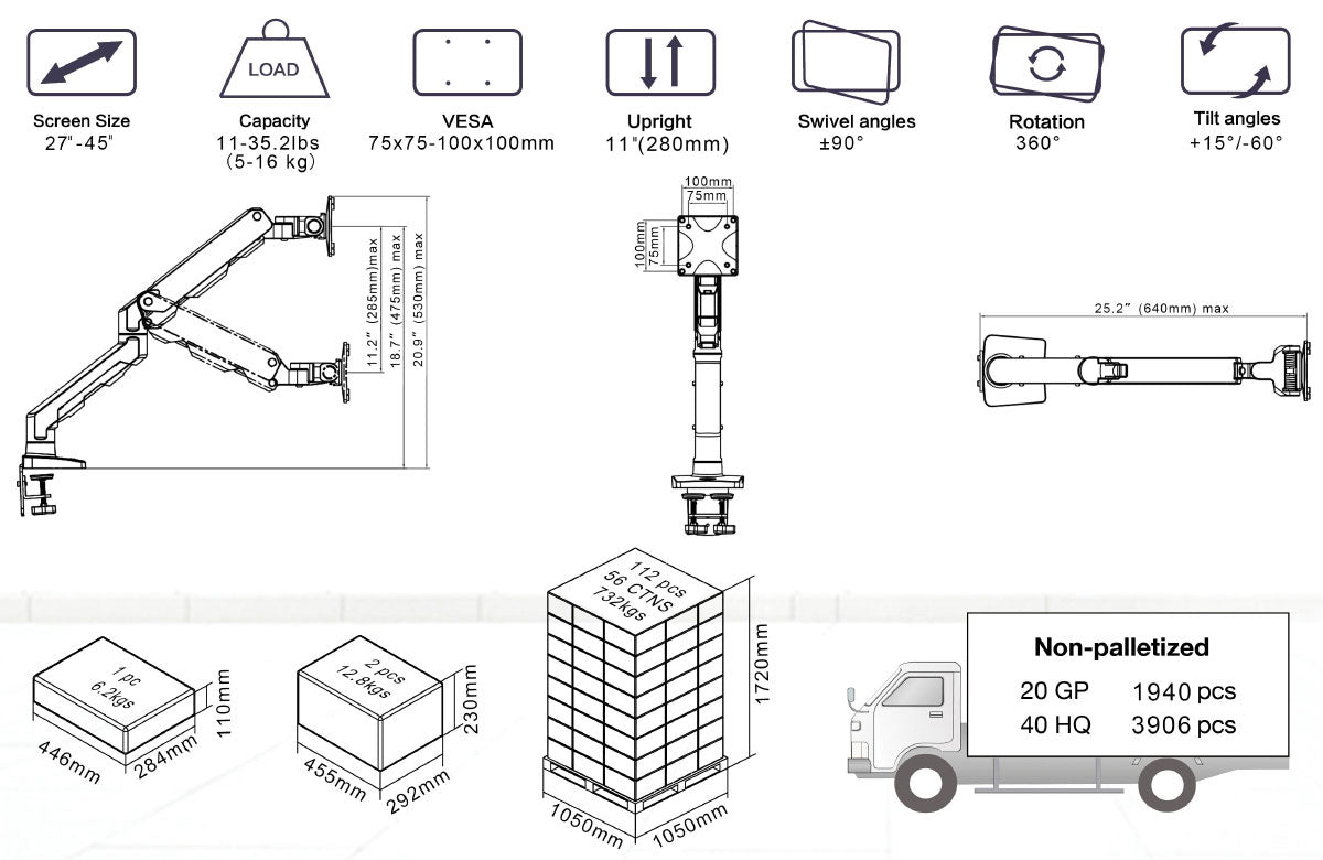 Curved Screen Monitor Mount HD G60-G North Bayou for large screens up to 16kg