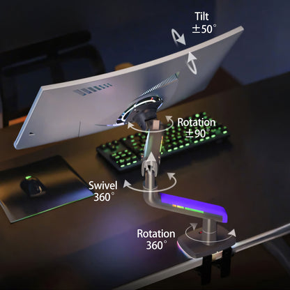 RGB LIGHT Gaming Monitor Arm for Flat/Ultrawide/Curved Mount G60game