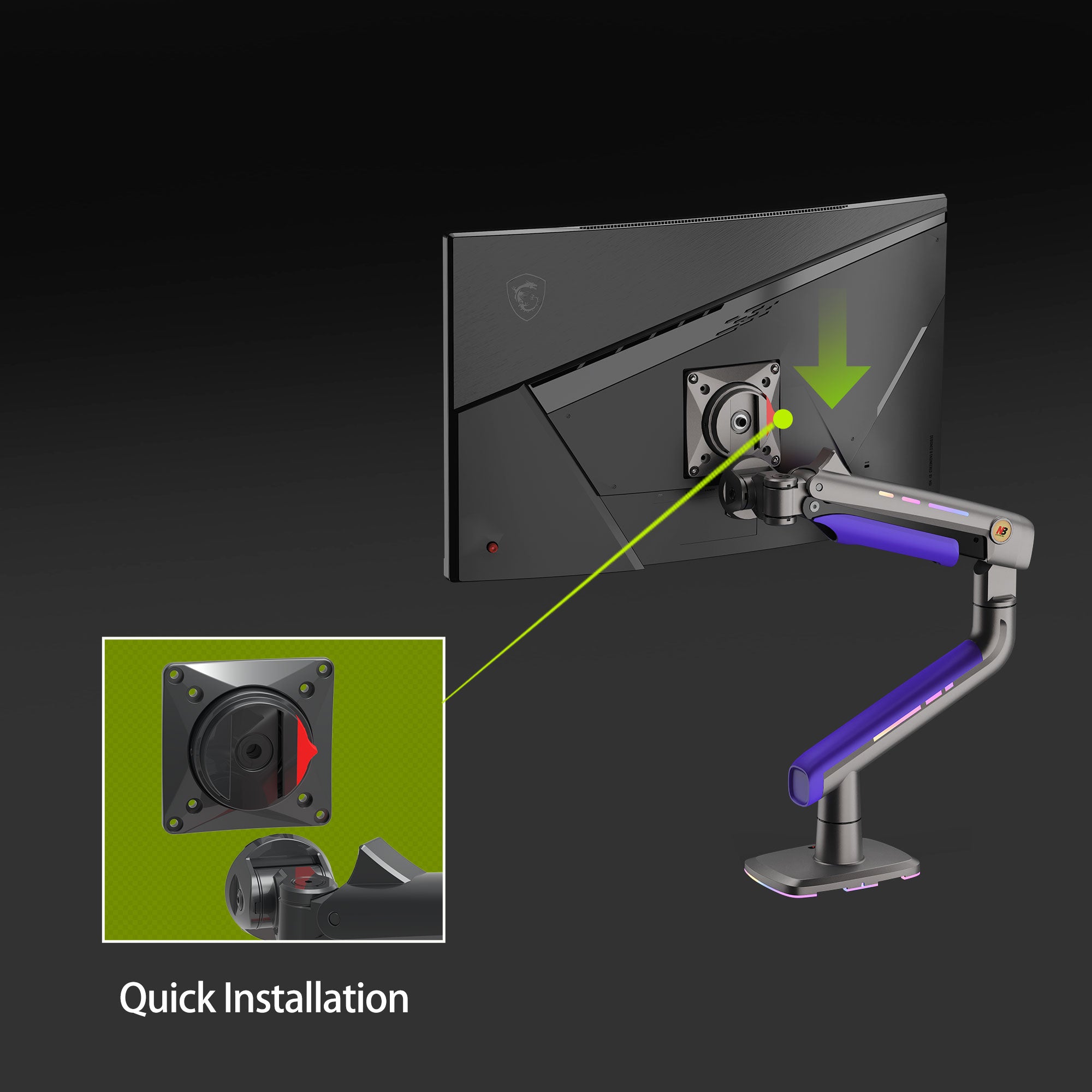 RGB LIGHT Gaming Monitor Arm for Flat/Ultrawide/Curved Mount G60game