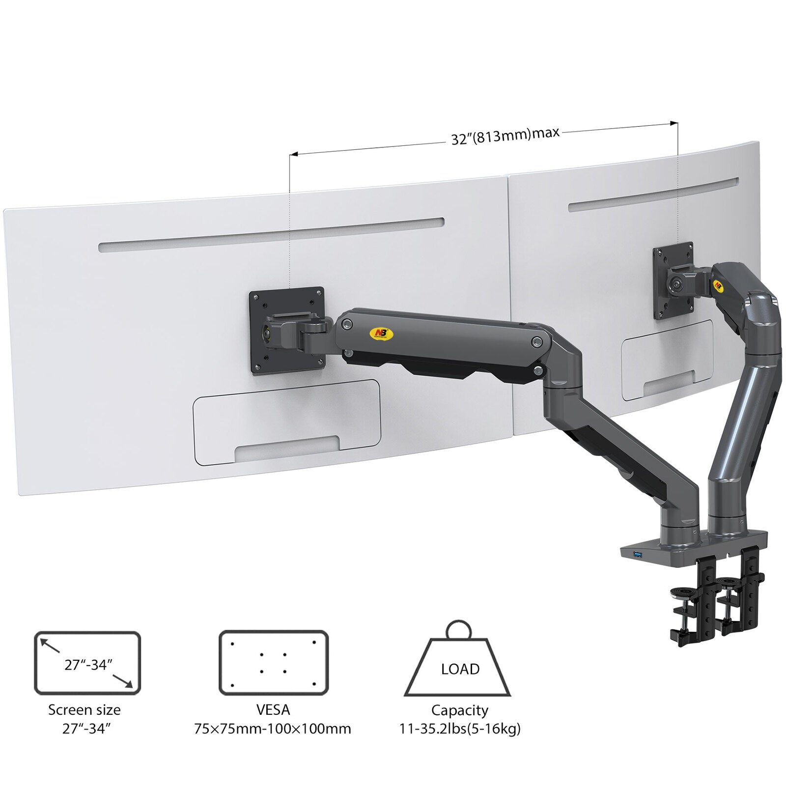 Curved Dual Screen  Monitor Mount HD G65 for large screens up to 16kg