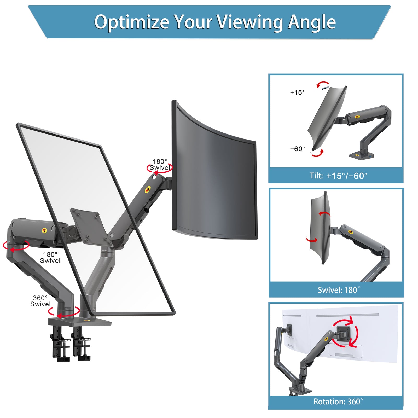 Curved Dual Screen  Monitor Mount HD G65 for large screens up to 16kg