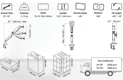 Gas Strut monitor mount G70 for 2-12kg Gunmetal Grey