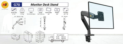 Gas Strut monitor mount G70 for 2-12kg Gunmetal Grey