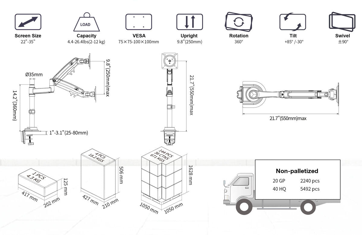 NEW Series NB H100 Desktop Monitor Arm 17" - 30" up to 9kg