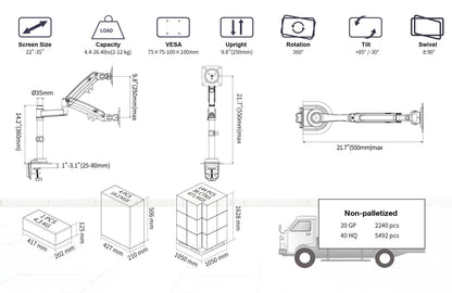 NEW Series NB H100 Desktop Monitor Arm 17" - 30" up to 9kg