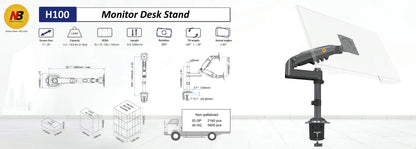 NB Desktop Monitor Pole Mount Gas Strut Arm 17"-30" up to 9 kg H100
