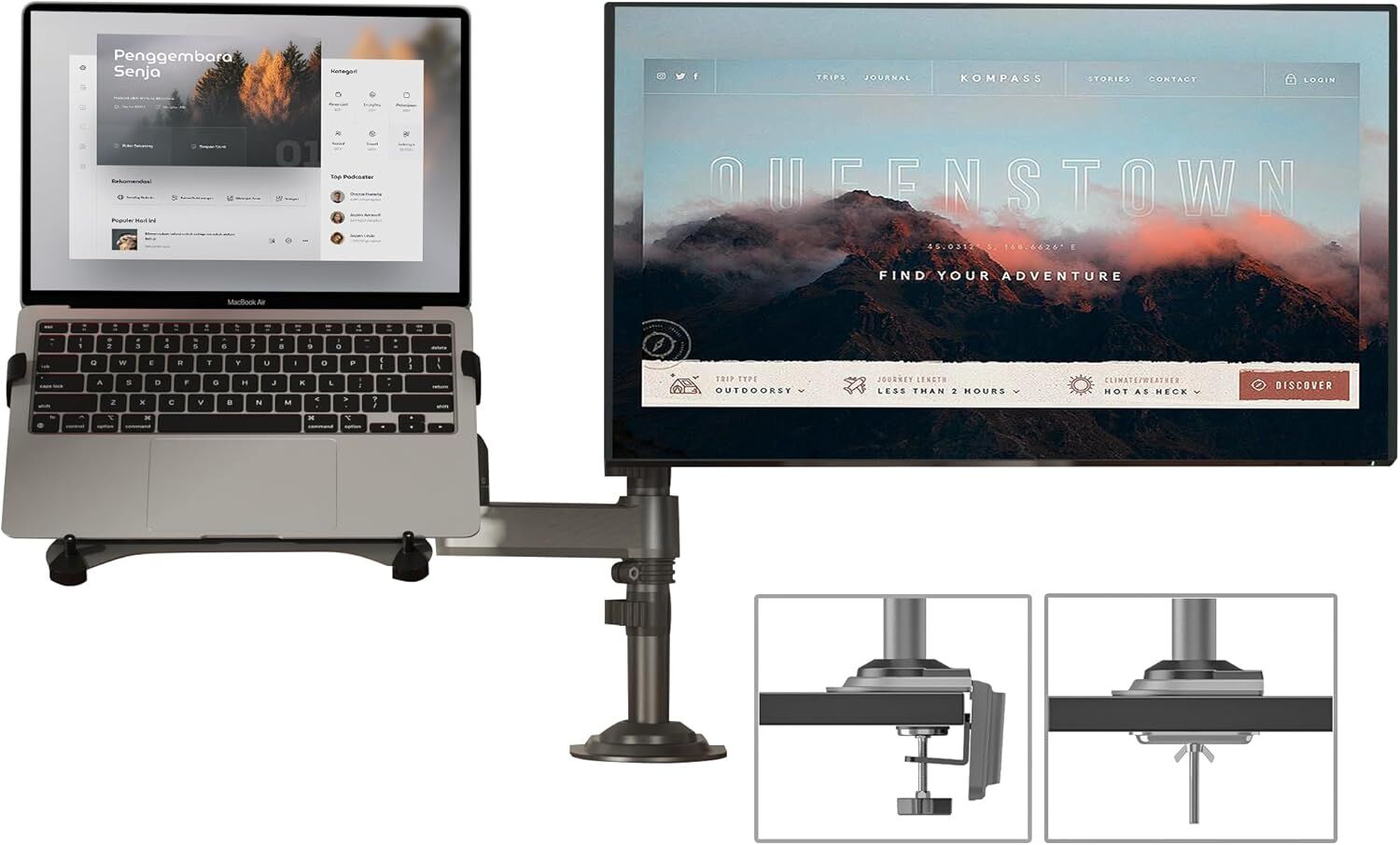 Dual Monitor Arm Ergonomic for Desktops VESA Mount NB-H180