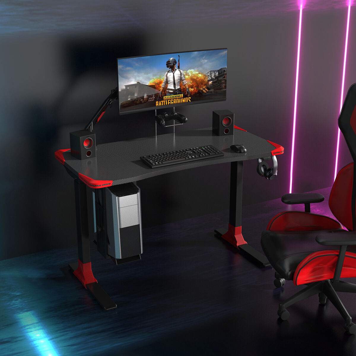 Flexi-Desk Carbon Fibre finish Electric Sit/Stand Gaming Desk
