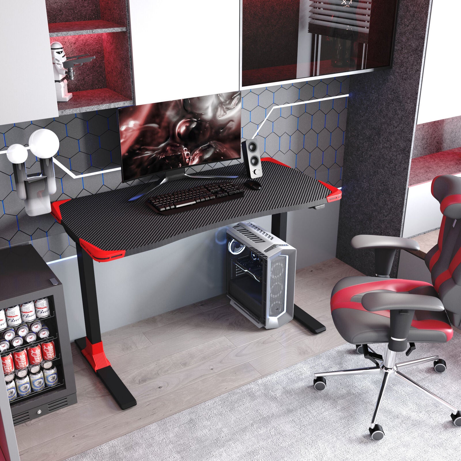 Flexi-Desk Carbon Fibre finish Electric Sit/Stand Gaming Desk