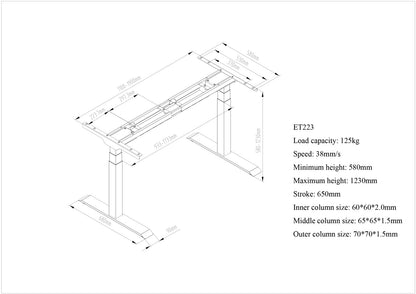 Frame only  Dual Motor Electric Sit/Stand Desk Flexi-Desk HA-223