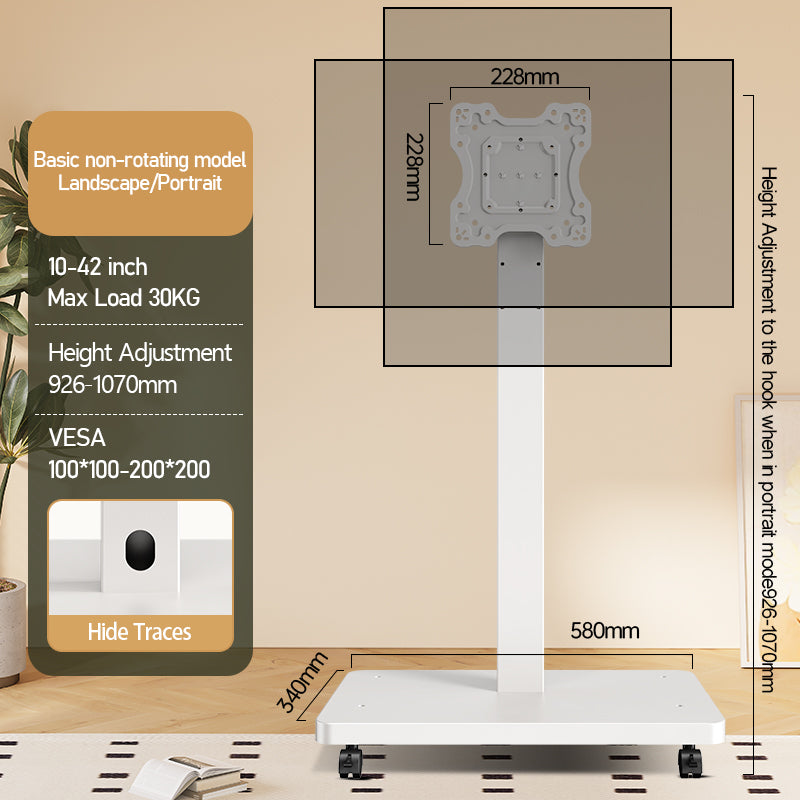 RollView Mobile Tv Monitor floor stand Cart rotating 10 to 42 inch