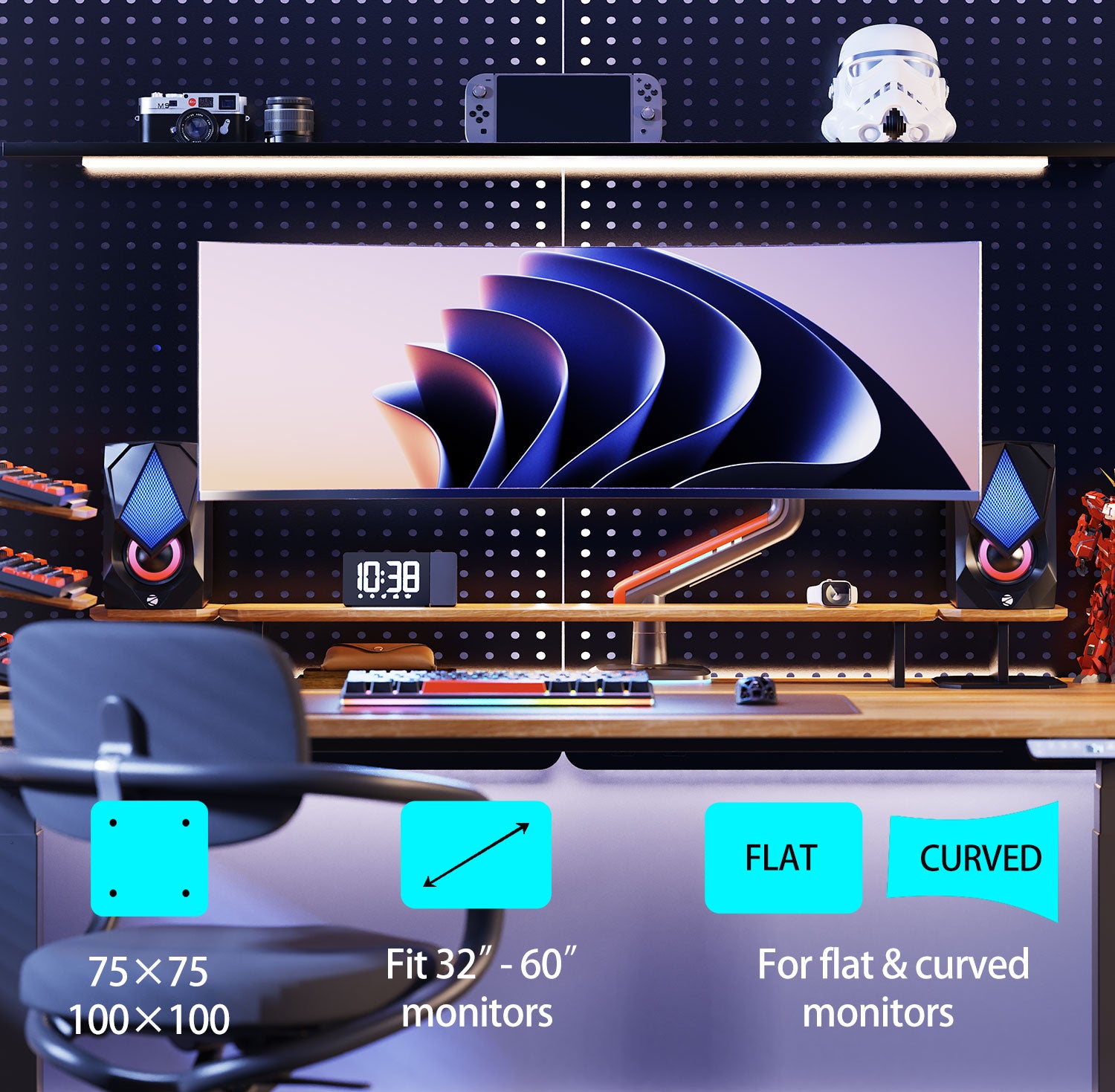 RGB LIGHT Gaming Monitor Arm for Flat/Ultrawide/Curved Mount L50