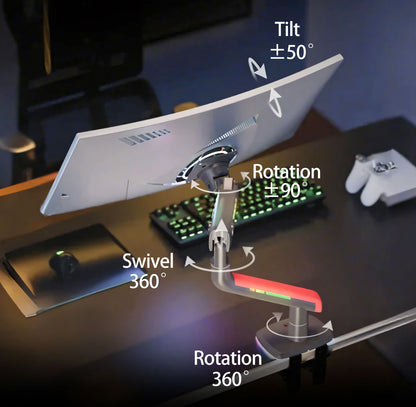 RGB LIGHT Gaming Monitor Arm for Flat/Ultrawide/Curved Mount L50