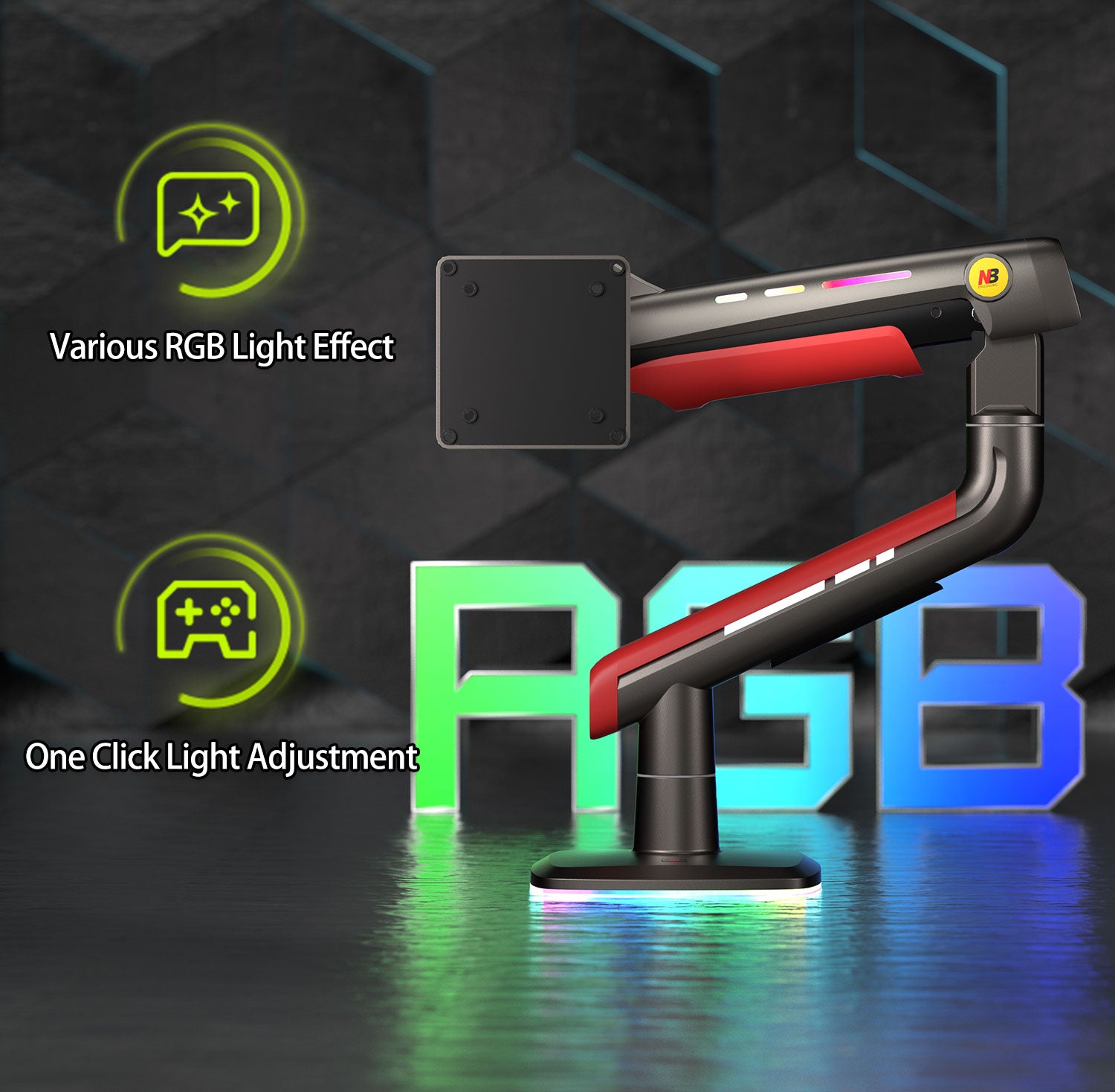 RGB LIGHT Gaming Monitor Arm for Flat/Ultrawide/Curved Mount L50