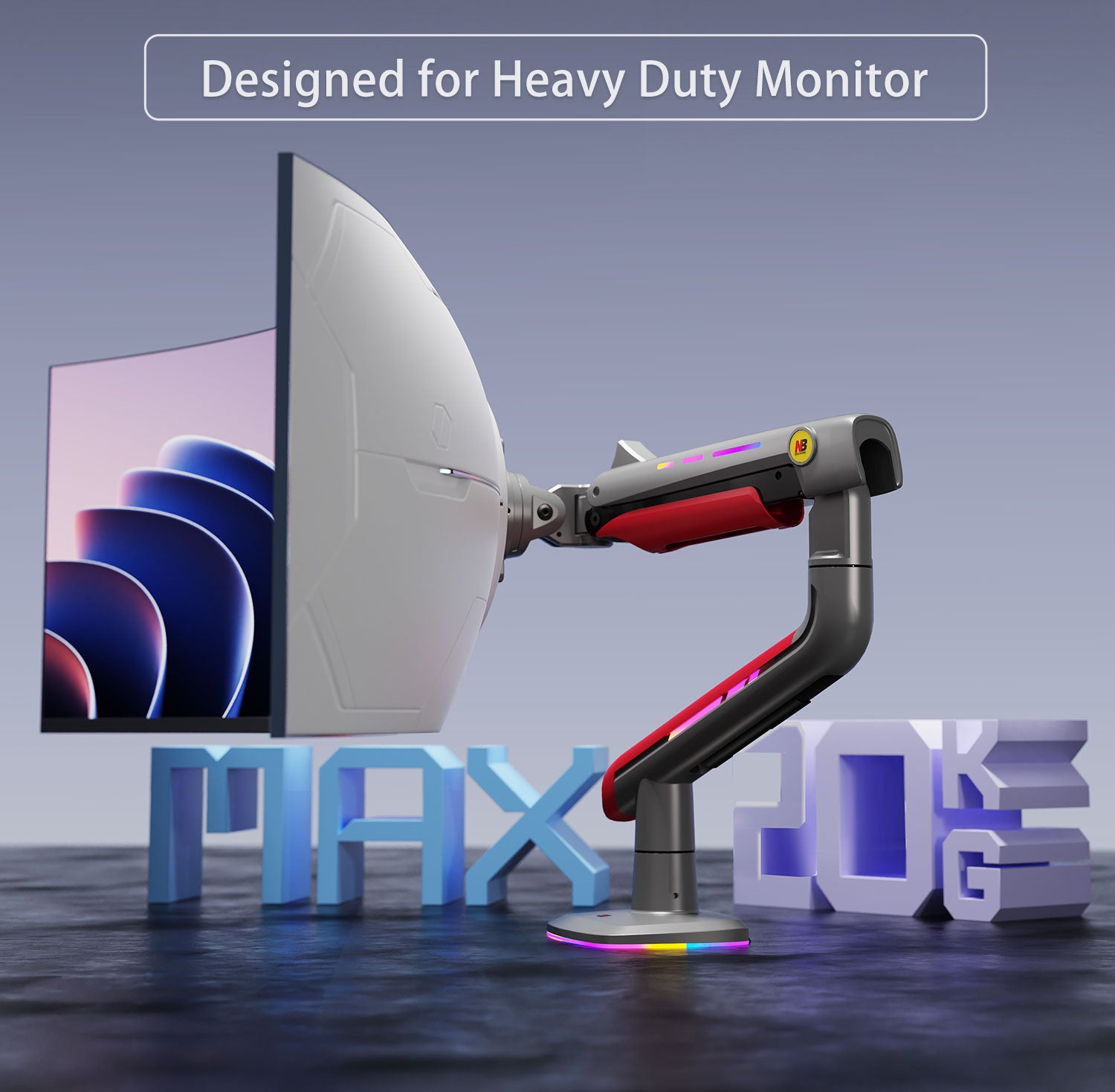 RGB LIGHT Gaming Monitor Arm for Flat/Ultrawide/Curved Mount L50