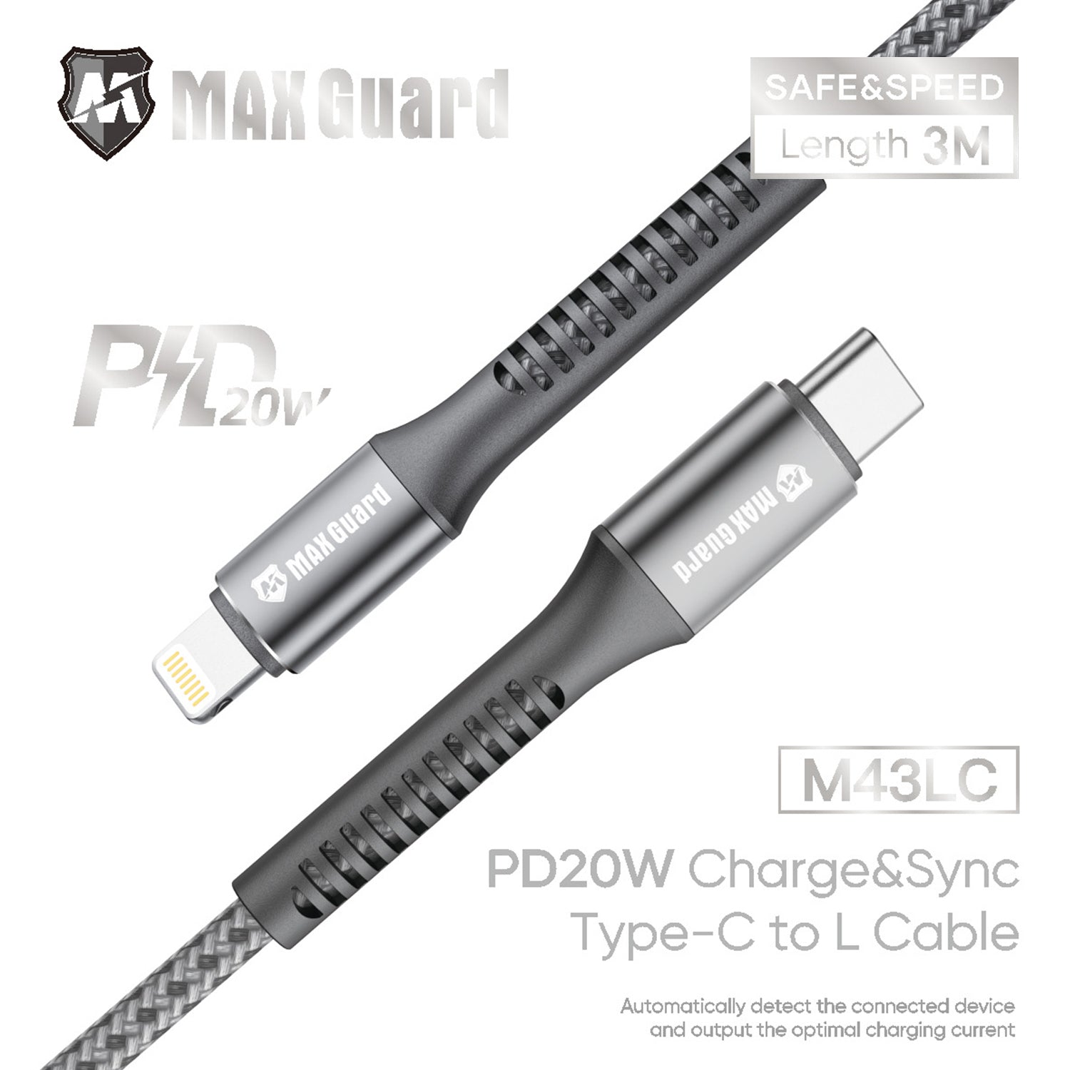 M43LC Lightning to Type c Cable with PD65W (3M Length)