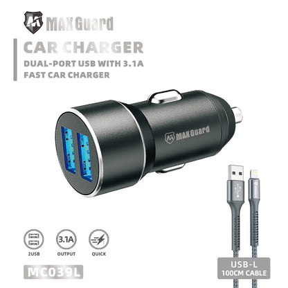 MC039L Car Charger 2 Usb with Lightning cable