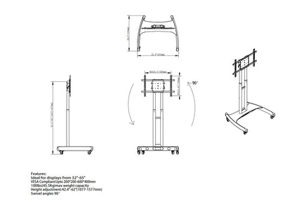 ROTATABLE TV TROLLEY STAND  LANDSCAPE / PORTRAIT 32"-70"