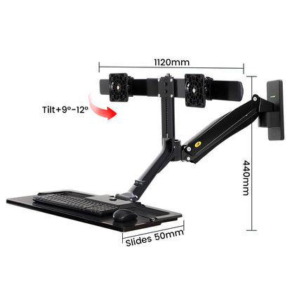Fits 22"-27" Monitors.NB MC40-2A-B Dual Monitor Wall Mount with Keyboard Tray Black