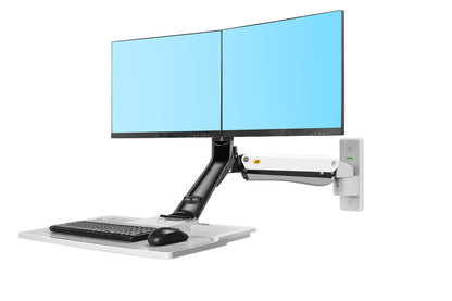 Fits 22"-27" Monitors.NB MC40-2A-w Dual Monitor Wall Mount with Keyboard Tray White