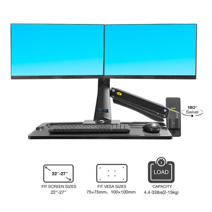 Fits 22"-27" Monitors.NB MC40-2A-w Dual Monitor Wall Mount with Keyboard Tray White