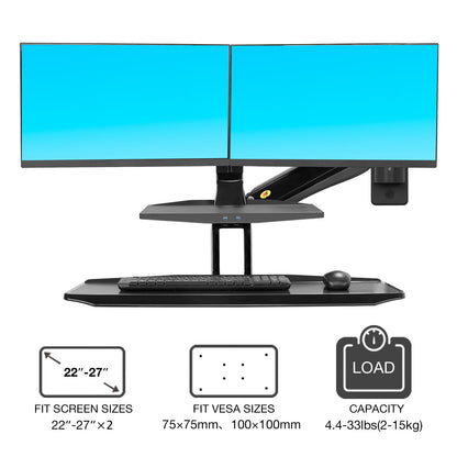 Fits 22"-27" Monitors.NB MC55-2A Dual Monitor Wall Mount with Keyboard Tray