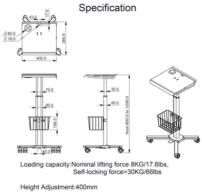Adjustable Height Laptop Desk with Wheels Utility Medical Cart