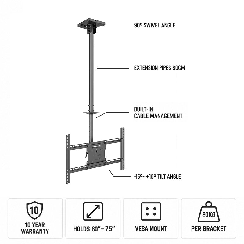 Mountech Adjustable TV Ceiling Mount for 42–85 Inch Screens – 80kg | MTECD01