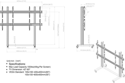 Mountech Multi-TV Floor Stand & Mobile Video Wall – 4 or 6 Screens | MTESF22B / MTESF32B