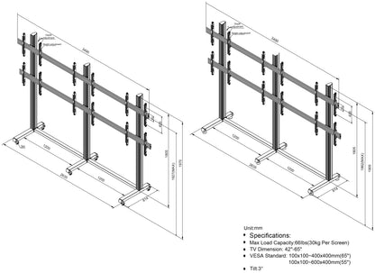 Mountech Multi-TV Floor Stand & Mobile Video Wall – 4 or 6 Screens | MTESF22B / MTESF32B