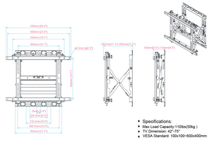 Pop-Out Video Wall Mount for 42–75 Inch Screens – 50kg | MTEW600