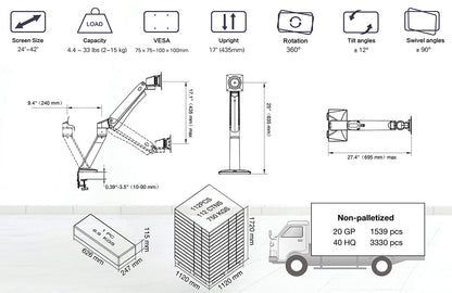 NEW NB45 Heavy Duty Gaming Desktop Monitor Mount up to 15kg