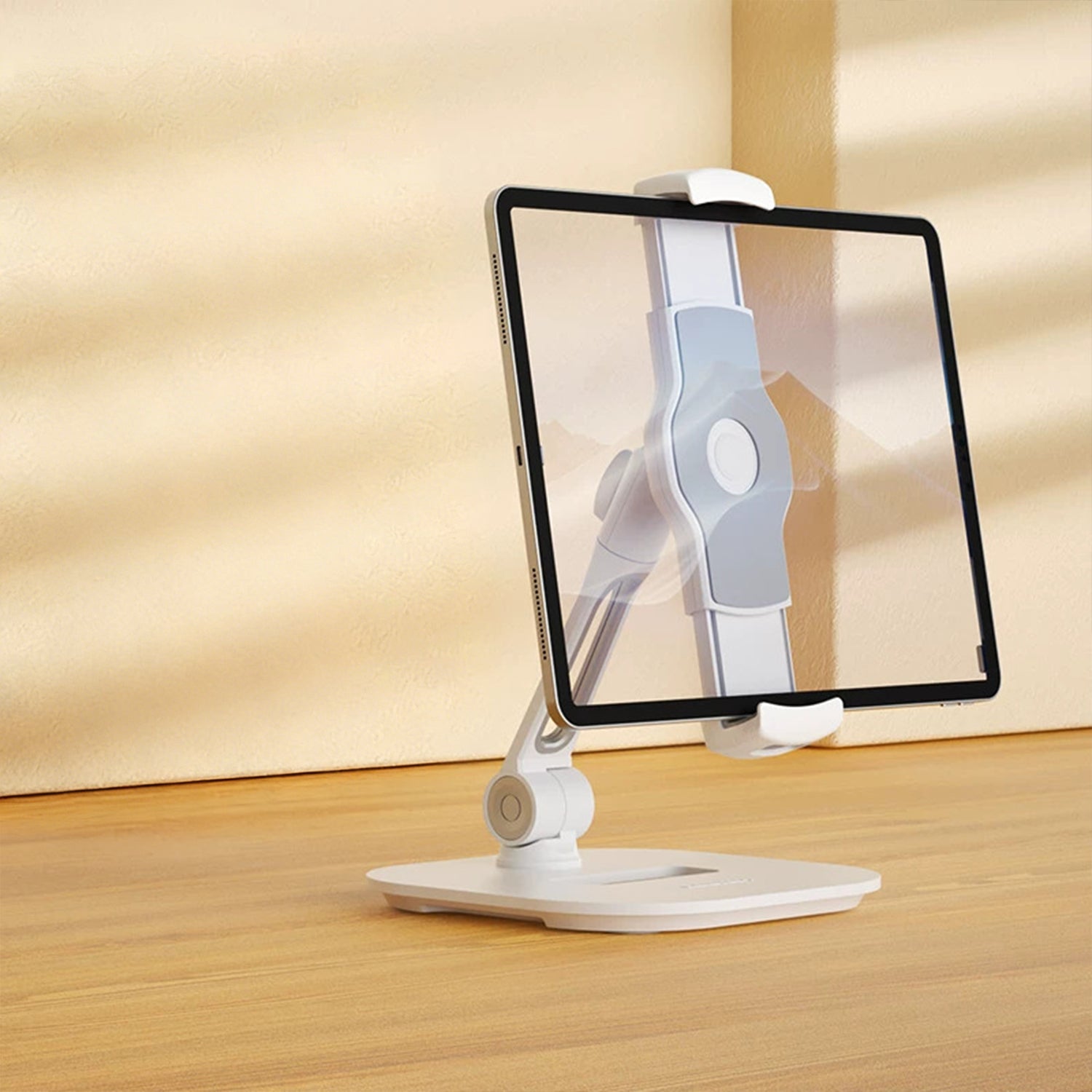 White Universal Tablet & Smartphone Holder - 360° Rotation for Desk & Travel