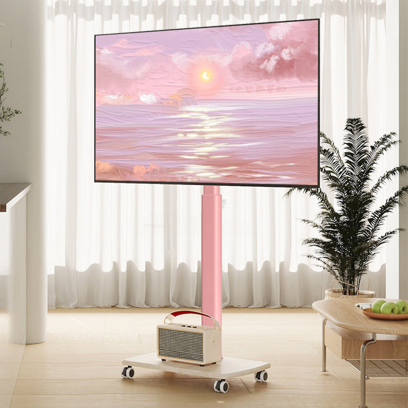 Pink Mobile TV Stand | Height Adjustable Rolling TV Cart for 32-85 Inch TVs | Max 50kg Load Capacity