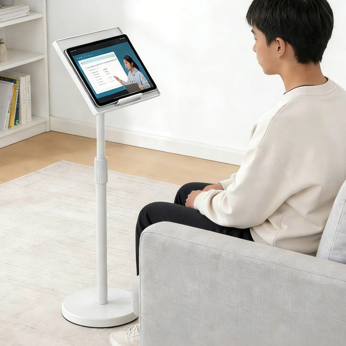 Adjustable Height Floor Tablet Stand, Multi-Purpose Laptop Book Music Stand with Heavy Base, Sit & Use Freestanding Reading Holder