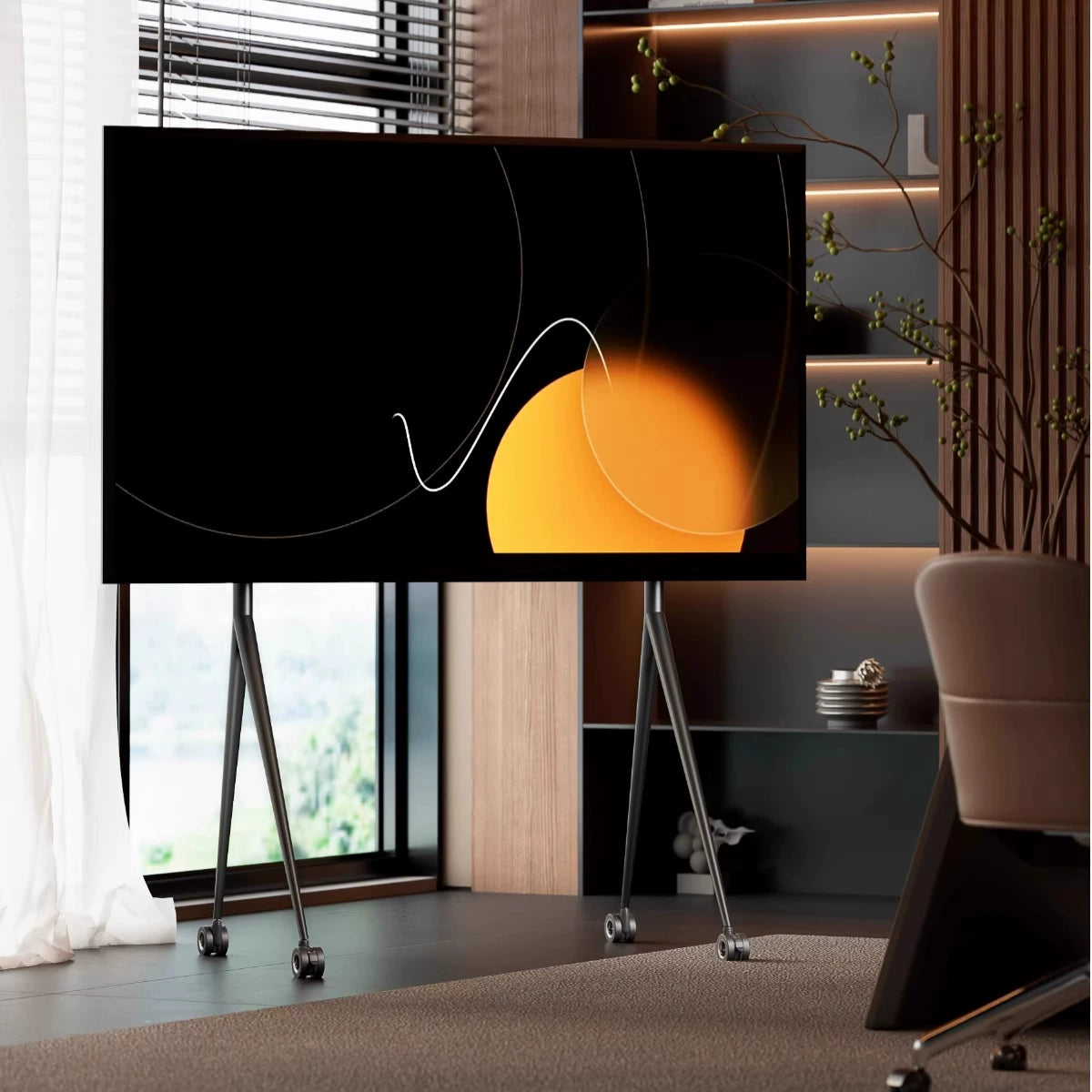 Silver Sleek Rolling TV Stand Modern TV Mount with Wheels for 45-75 Inch TVs | 8K Mirror Finish