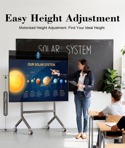 NB Heavy Duty Electric Height Adjustable Mobile TV Trolley Mount Stand for 80-110 Inch Screens P320 Outdoor Wheel