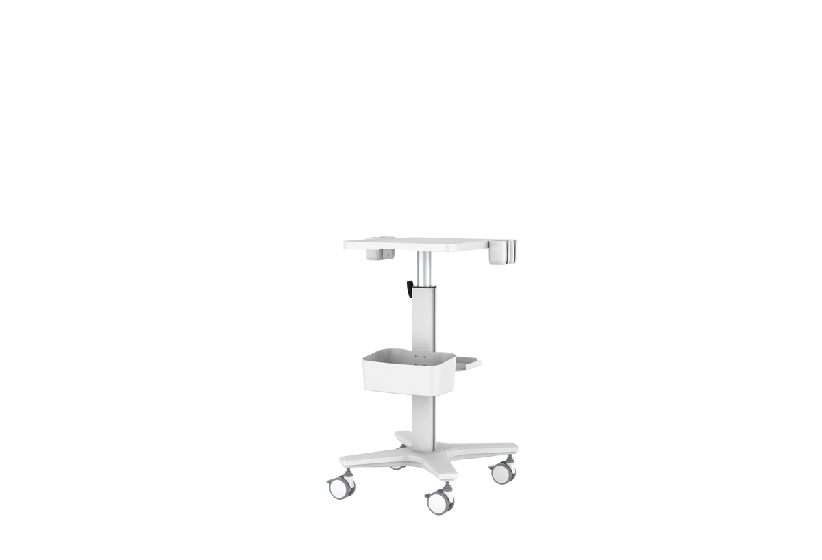 Mobile Medical Laptop Cart, Height‑Adjustable Medical Workstation Trolley with Probe Holders & Storage Bin for Ultrasound, Clinic, Hospital & Dental Use
