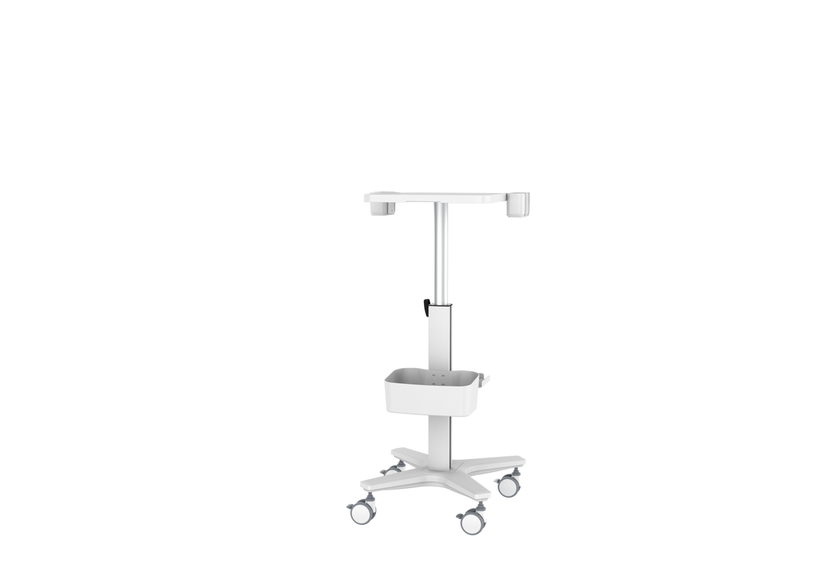 Mobile Medical Laptop Cart, Height‑Adjustable Medical Workstation Trolley with Probe Holders & Storage Bin for Ultrasound, Clinic, Hospital & Dental Use