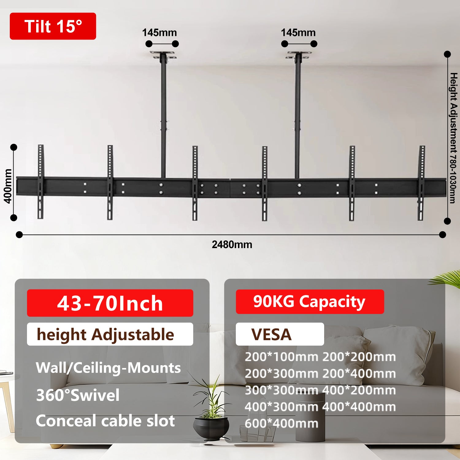 Ceiling Mount Menu Board Mount  Multiple 2 TO 3 Tv Screens 43-70inch DJS2-3B