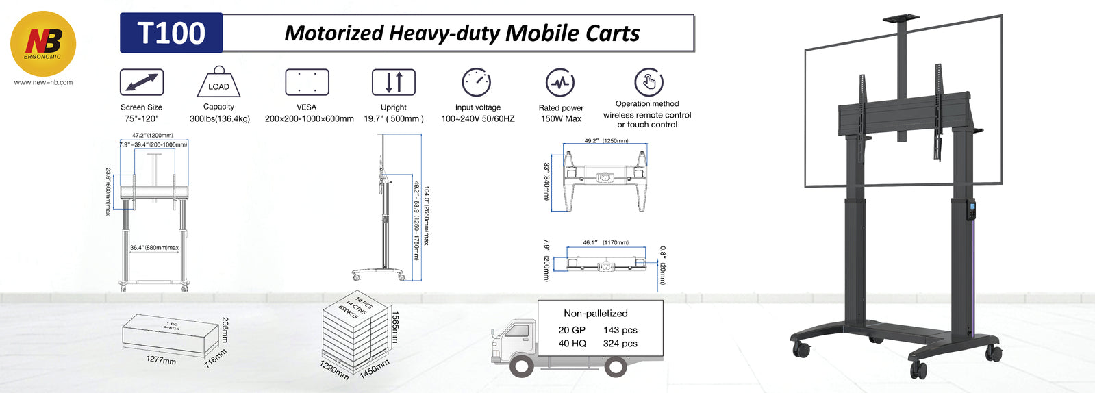 2024 Model T100 Electric Dual Column Lift Heavy Duty Height Mobile Cart