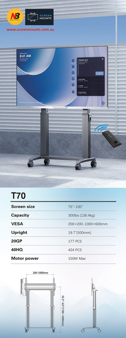 NB T70 Electric TV Stand For Touch panels to 136kg