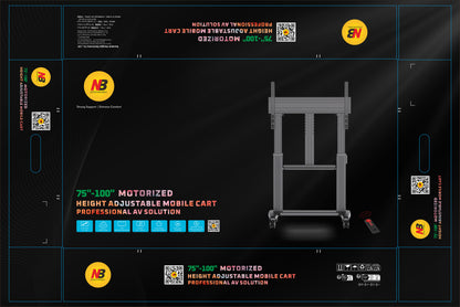 2026 NB T70SH Electric Mobile TV Stand Cart Mount Bracket For Touch panels to 136kg WITH SHELF