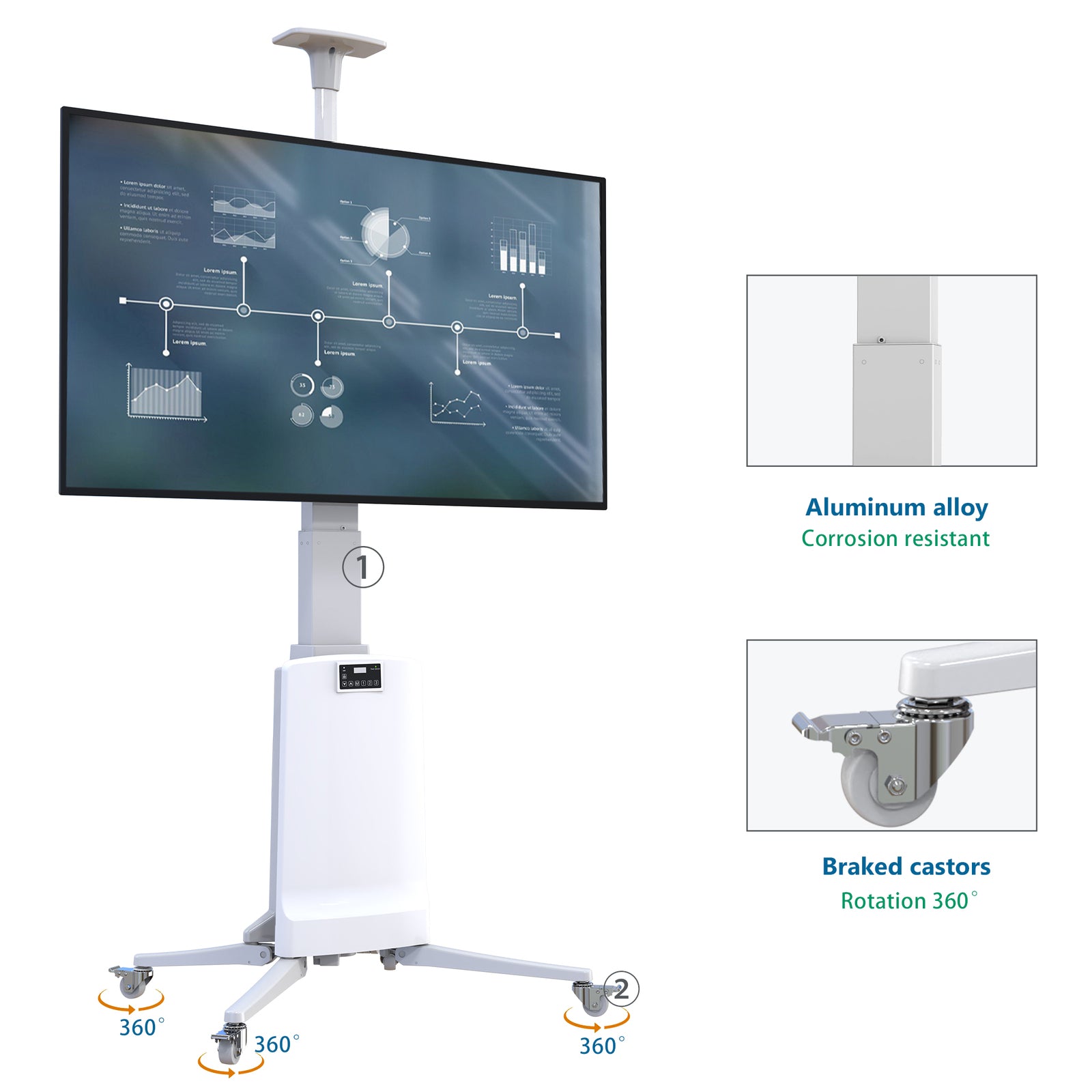 Mobile TV Stand TW85 - Electric Height Adjustment 68kg capacity