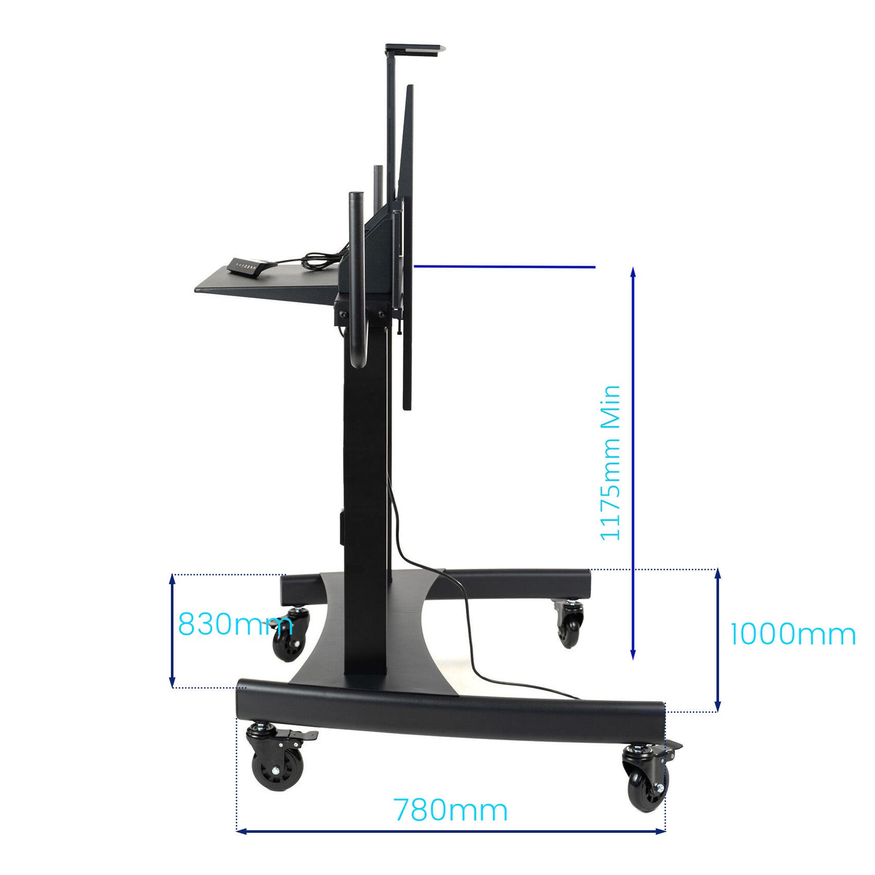 TW50XT Exrta Tall Electric Vertical Lift Touch Screen Mount Stand Cart in Black 1175-1825mm