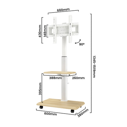 Floor TV Cart with Shelf | Swivel, Height Adjustable, Fits 26-65 Inch TVs, 40kg Capacity XZZDTP-05G