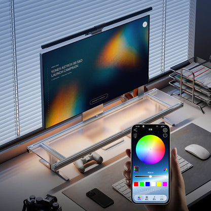 Ergonomic Acrylic Monitor Riser with RGB Lighting, Aluminum Height Adjustable Dual Monitor Stand, Gaming Desk Desktop Organizer